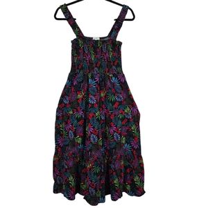 dip M Organic Cotton Smocked Black Dress with Vibrant Floral Accents